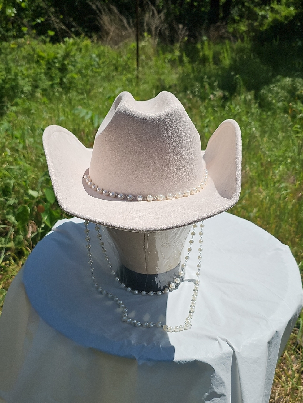 Cato Women's OS Light Pink Western Cowboy Hat with Faux Pearl Accents New - Picture 5 of 13